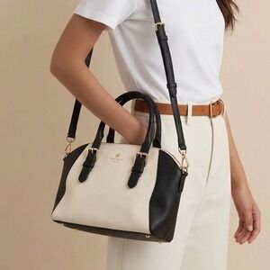 Kate Spade New York Saffiano Leather Colorblock Satchel Crossbody Cream Black